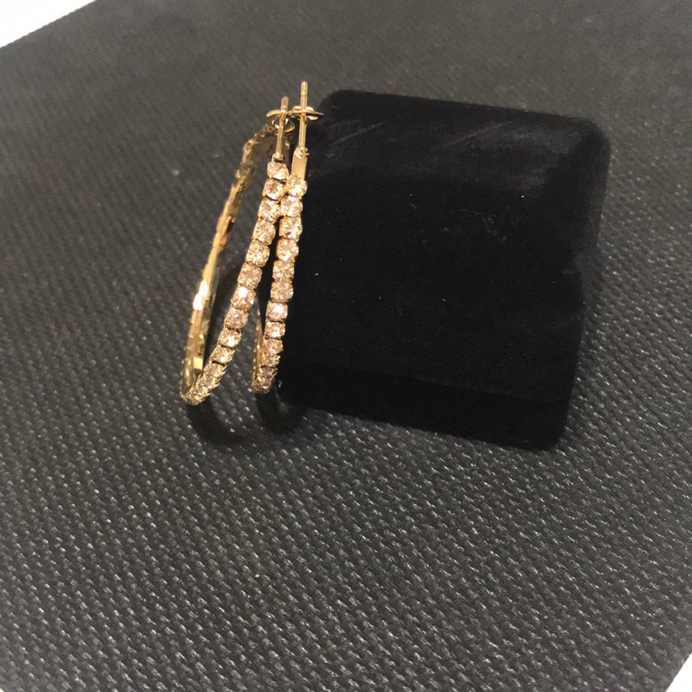 Fashion Gold Crystal Rhinestone Round Hoop - Picture 4 of 6